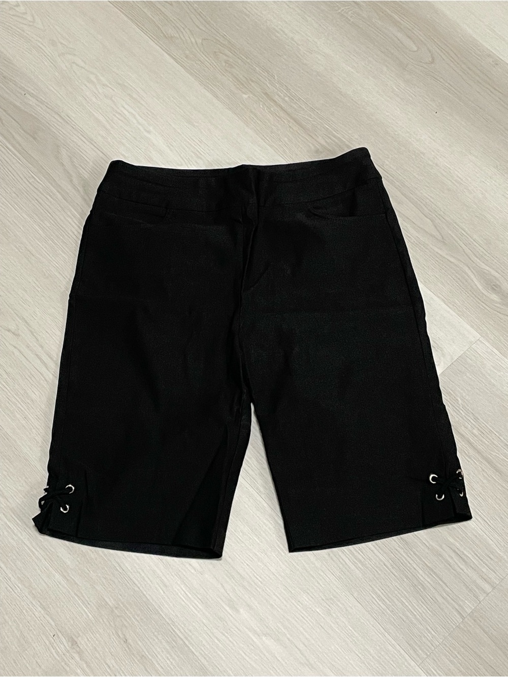 Women's Black Lace-Up Hem Bermuda Shorts